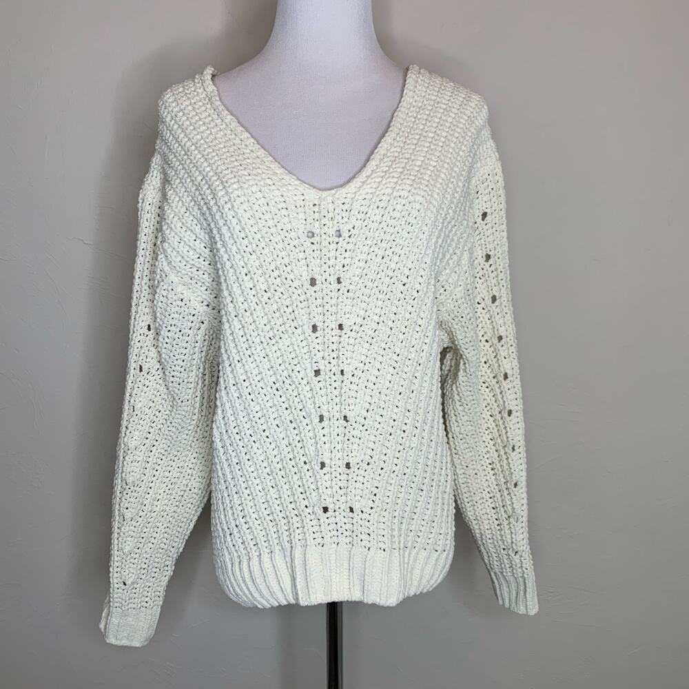 Oversized Wide Neck Chenille Cream Sweater Small